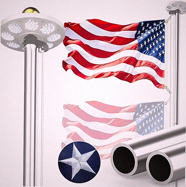 20FT Heavy Duty Flagpole Kit 11 Gauge 2.3mm Solar Light Outdoor Flag Pole Set