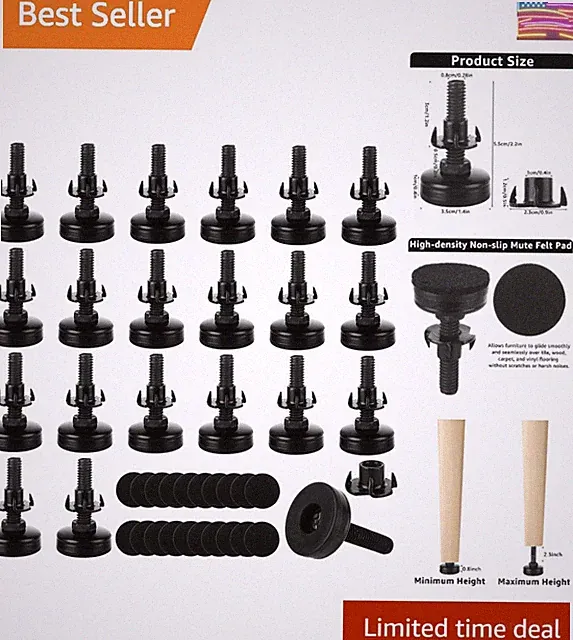 20Pack Adjustable Leveling Feet, 3/8”-16 Thread Heavy Duty Furniture Levelers...