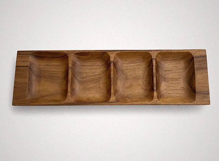 21" Woodard & Charles Serving Tray, 4 Section Large Rectangular Brown Solid Wood