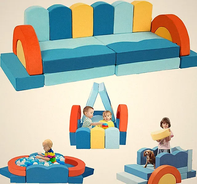 22Pcs Modular Kids Play Couch - Convertible Ocean Theme Sofa for Creative Fun