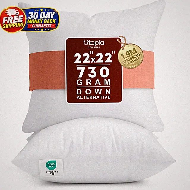 22x22 Pillow Inserts Set of 2 White Throw Pillow Insert for Bed Sofa Couch