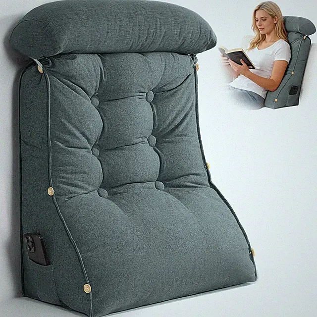 23" H Bed Wedge Reading Pillow with Adjustable Headrest, Reading Pillow for Sitt