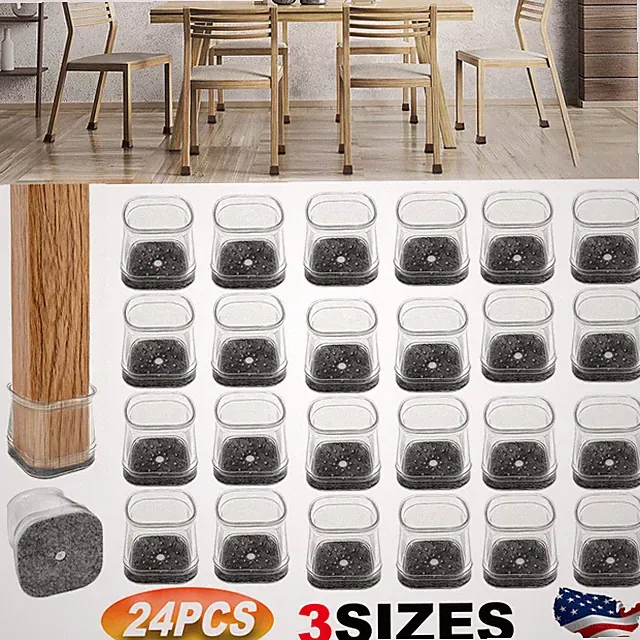 24 PC Chair Leg Floor Protectors Square,Silicone Felt Furniture Pads Caps Covers