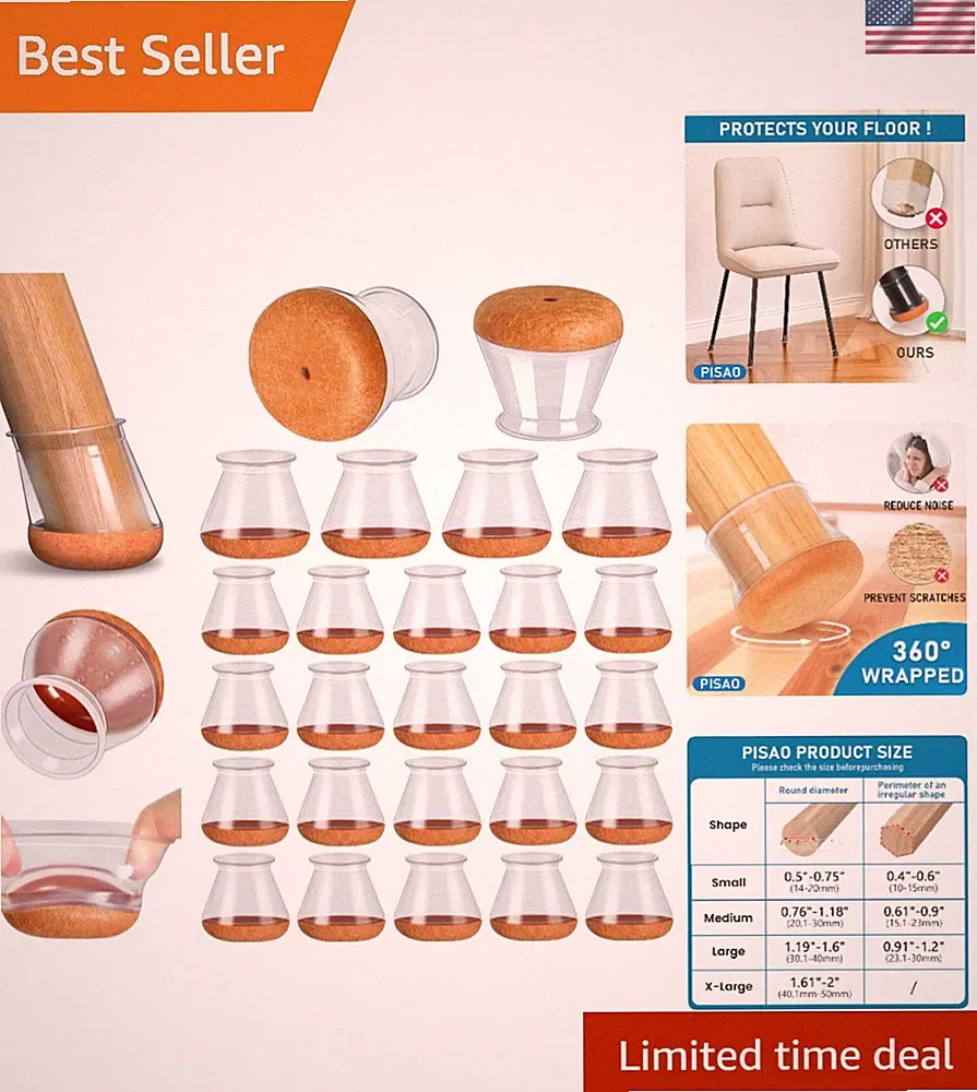 24 Pcs Silicone Chair Leg Protectors with Felt Bottom - For Hardwood Floors