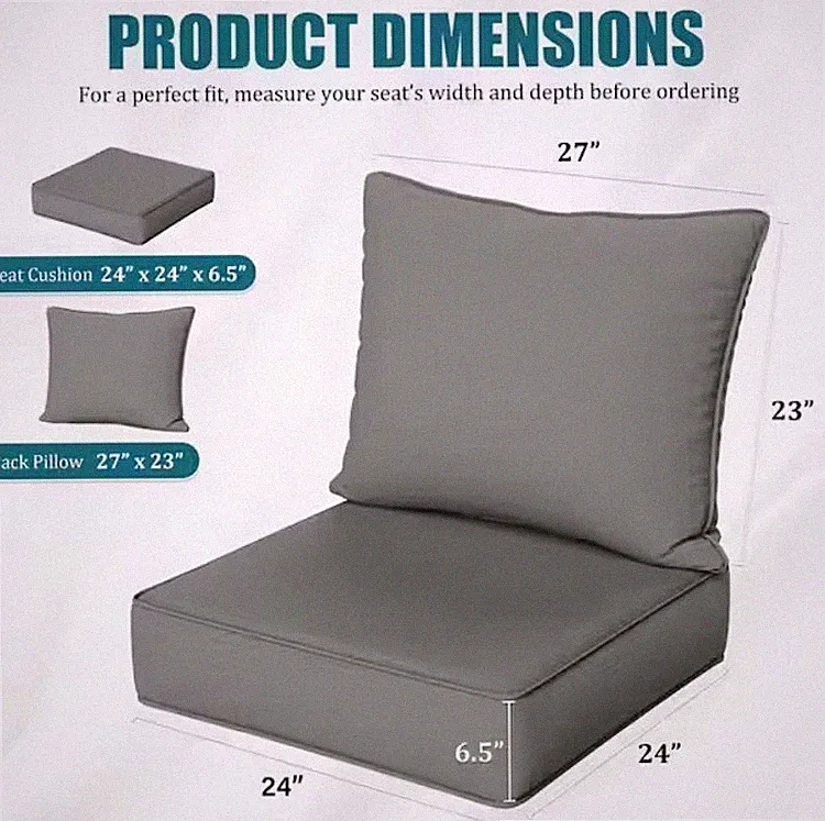 24 x 24 x 6.5 in. Outdoor Waterproof Deep Seat Cushion with Removable Cover