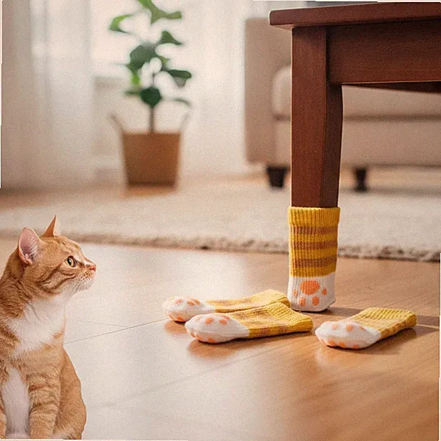 24Pcs Cat Paw Chair Socks – Cute Cat Furniture Socks for Chair Legs, Knitted Non