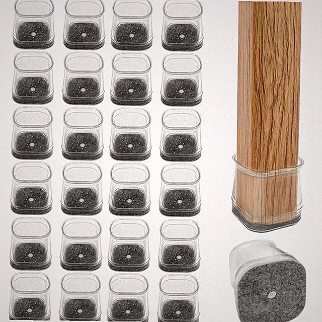 24PCS Chair Leg Floor Protectors Square,Silicone Felt Furniture Pads Caps Covers