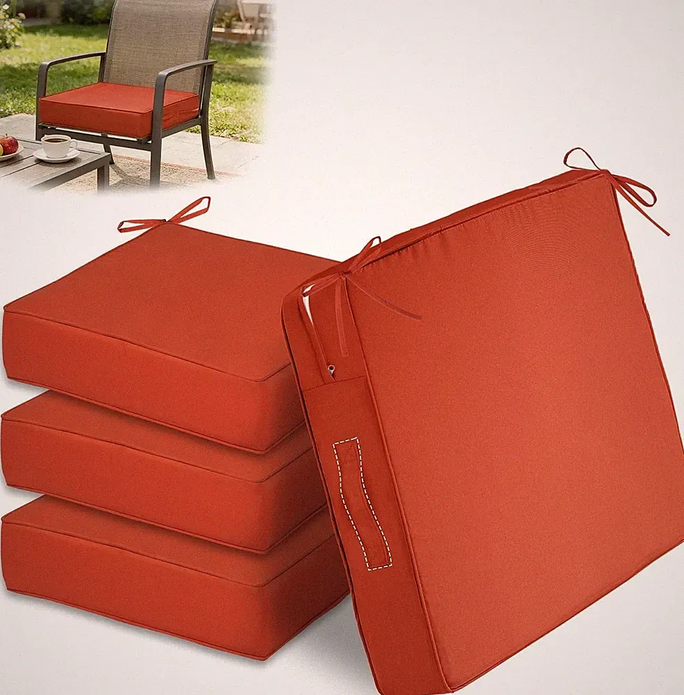 24X24 Inch Outdoor Chair Cushions Set of 4,Brick Red Patio Chair Cushion with Ha
