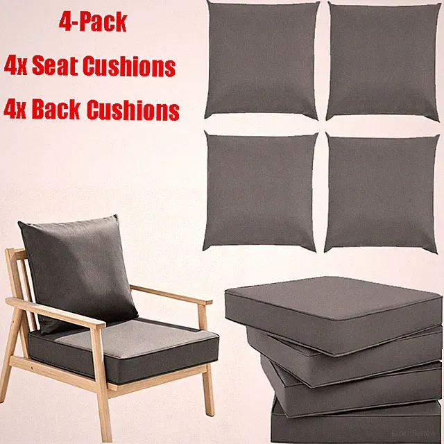 24x24 Inch Outdoor Deep Seat Cushion Set 4-Pack 4xSeat Cushions 4xBack Cushions