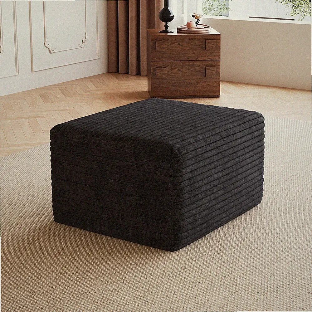 25.6" Plush Corduroy Ottoman No Assembly for Small Living Space, DIY Modular