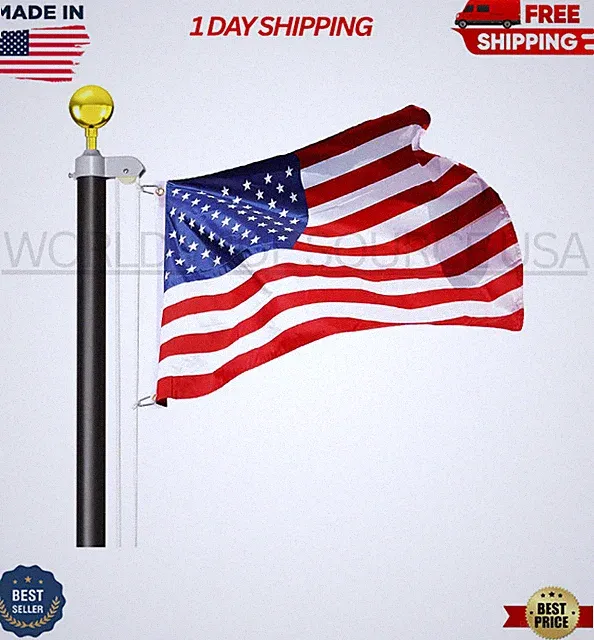 25 FT Heavy Duty Aluminum Flag Pole Kit In Ground Outdoor Flagpole 3x5 Flag