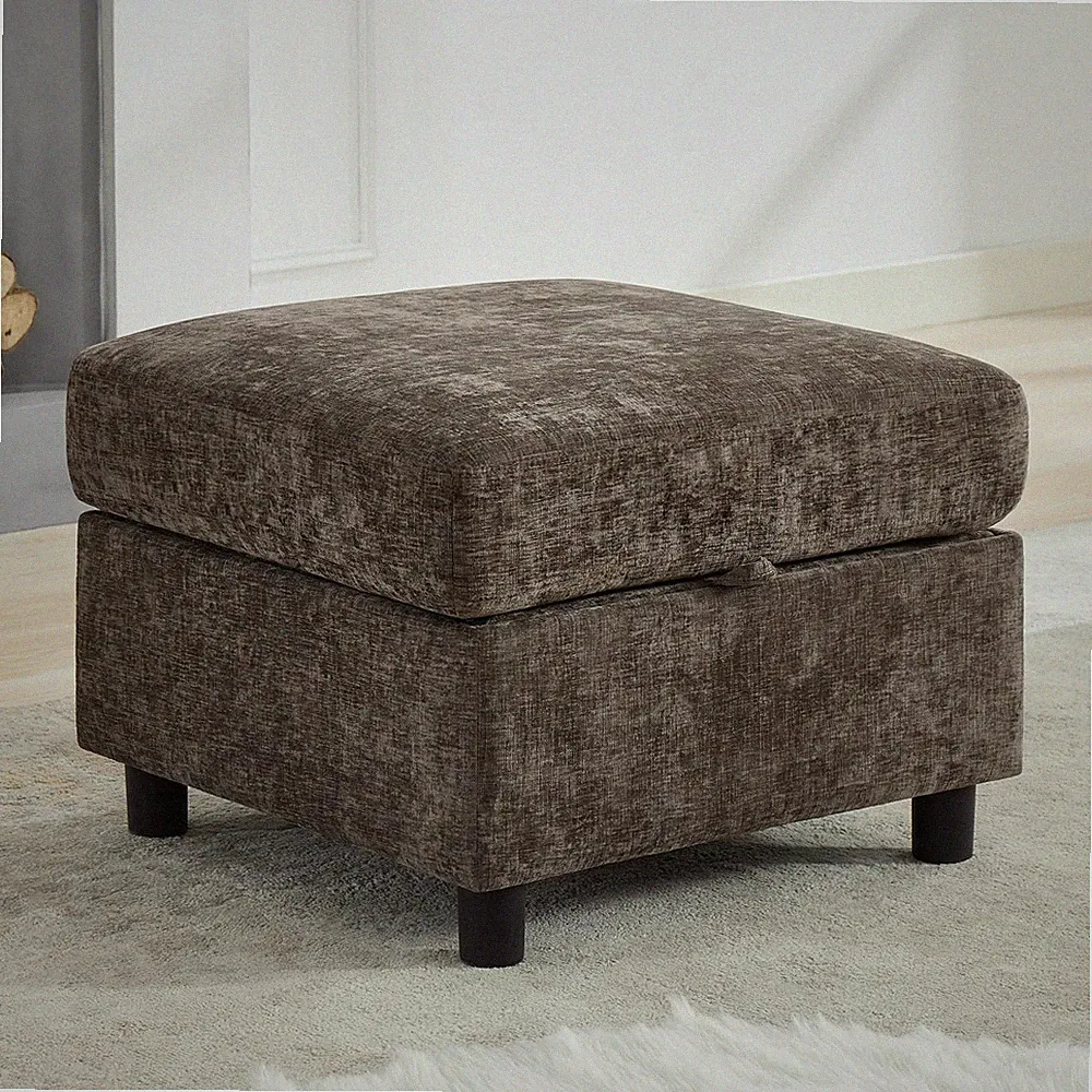 25 Square Storage Ottoman Module Sectional Sofa Chenille Brown