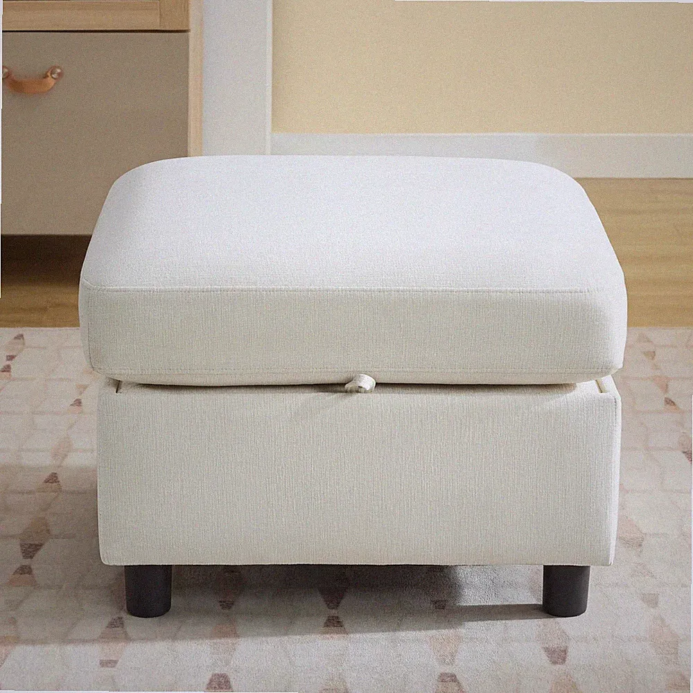 25 Storage Ottoman Convertible Couch Footrest Hidden Compartment Sectional Beige