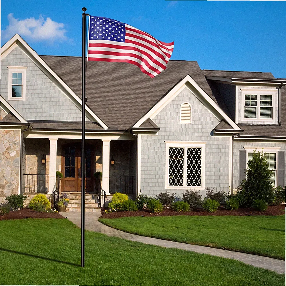 25FT Sectional Aluminum Flagpole US American 2x Flag Pole Black Ball Kit Set