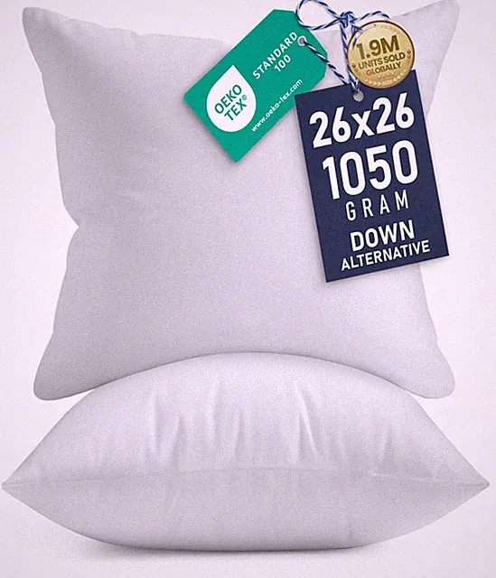 26x26 Pillow Inserts, Set of 2 - Soft Decorative Cushions for Bed & Sofa
