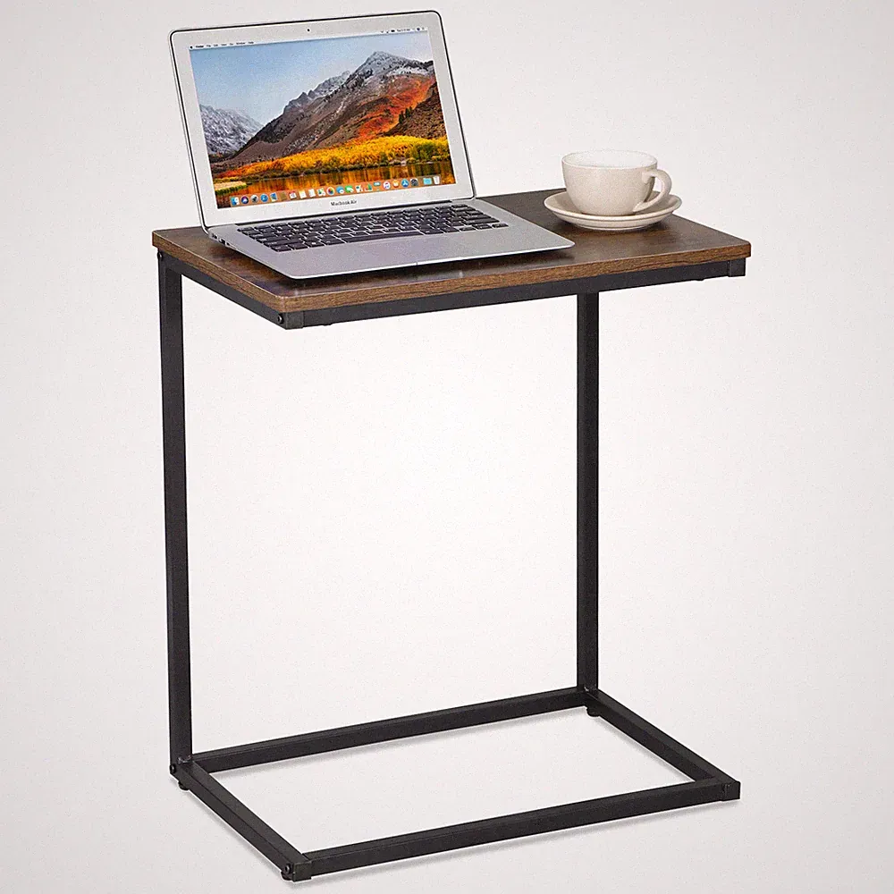 27.1'' High End Table C-Shaped Sofa Bed Side Table with Metal Frame Rustic Brown