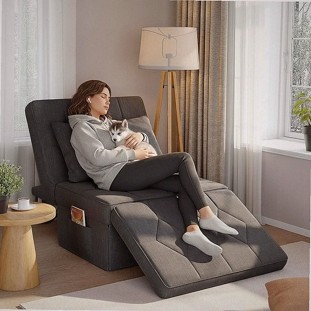 28" Folding Sofa Bed with 5-Level Adjustable Backrest Dark Grey | 4-in-1