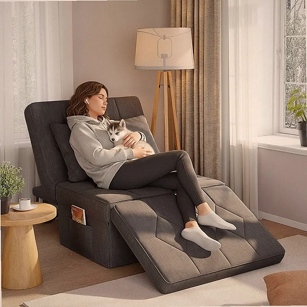 28" Folding Sofa Bed with 5-Level Adjustable Backrest, Dark Grey | 4-in-1