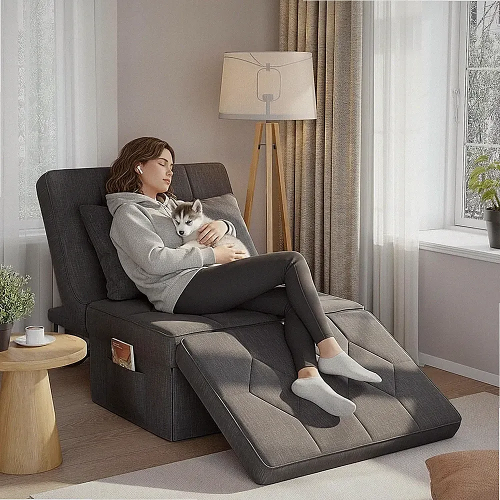 28" Folding Sofa Bed with 5-Level Adjustable Backrest Dark Grey | 4-in-1