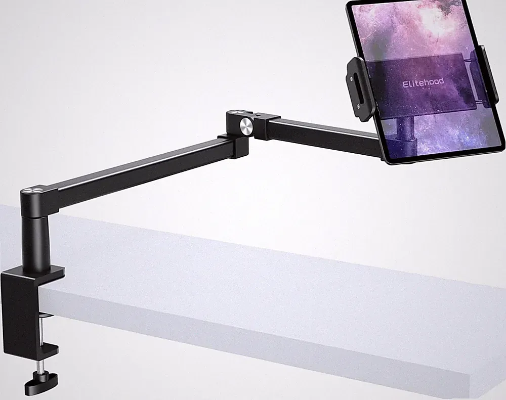 28" Long Arm Aluminum Tablet Mount Desk Bed Sofa Heavy Duty, iPad 4.7-13", Black