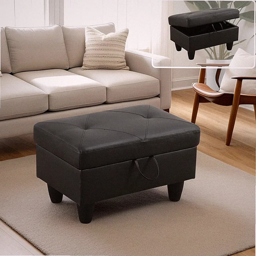 29" Storage Ottoman Bench for Sectional Sofa for Home Office, Lift , Leather