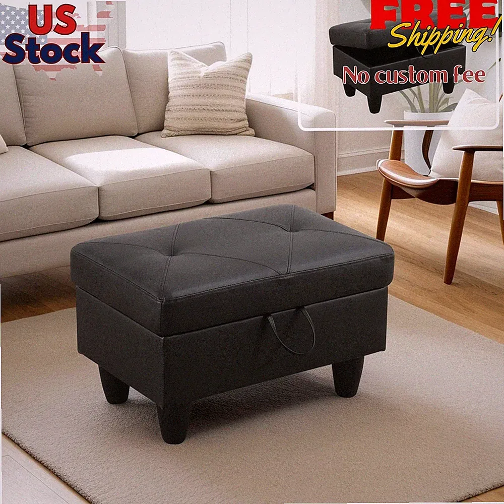 29" Storage Ottoman Bench for Sectional Sofa for Home Office, Lift Top , Leather
