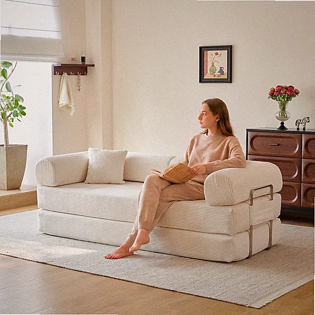 2in1 Folding Convertible Sofa Bed Corduroy Boneless Couch,Floor Compression Sofa