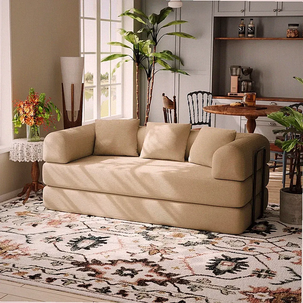 (2nd REDUCTION) Bonelesse Sleeper Sofa Bed (Convertible) (King) (Beige)