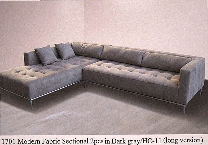 2PC Fabric Modern tufted Sectional Sofa #1701 Dark gray (Large version)