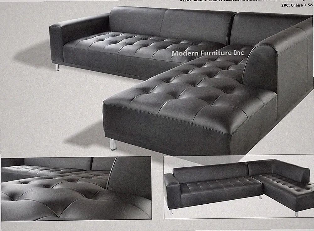 2PC Gorgeous Modern Black genuine Leather Sectional Sofa set #1707 Free shipping