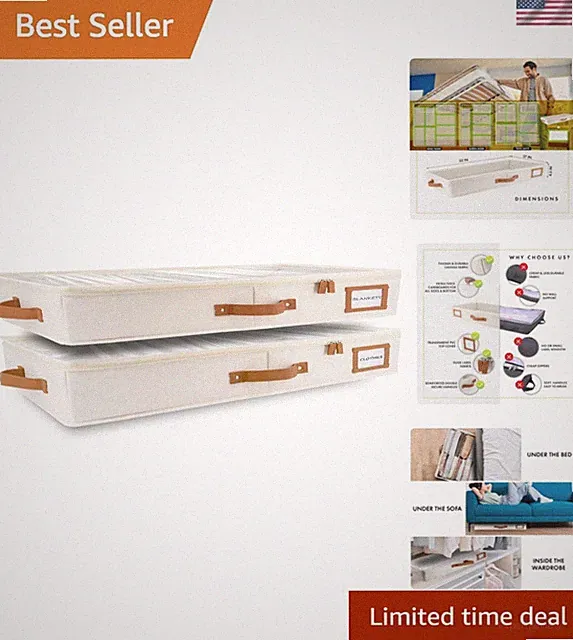 2pc Low Profile Under Bed Storage Containers, Thin Under Couch Storage Organi...