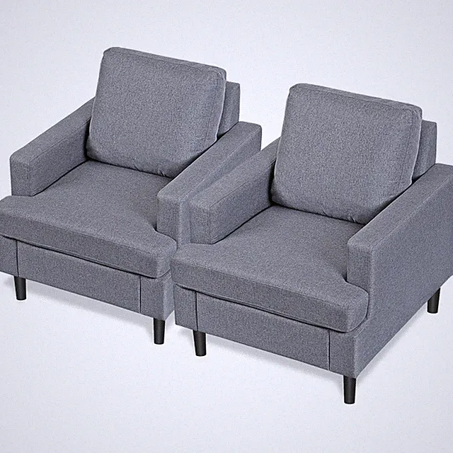2PCS Accent Arm Chair Linen Fabric Upholstered Single Sofa For Living Room Gray
