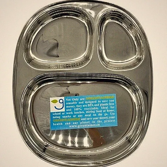 2Pcs Greentainers Stainless Steel Large Oval Sectional Plate Camping Cafeteria