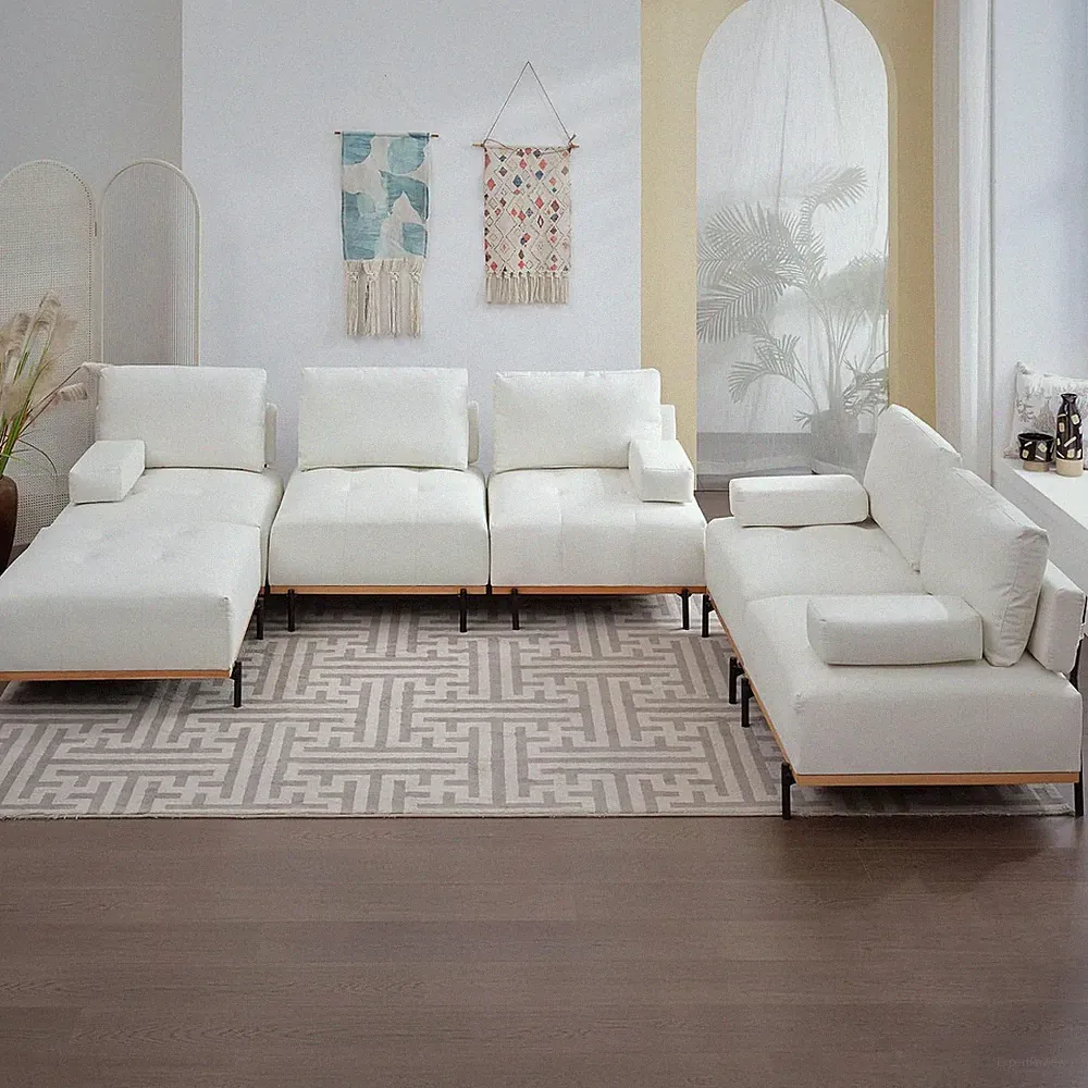 2PCS Living Room Furniture Sofa Set, 3 Seater Sofa with Ottoman and Loveseat Sof