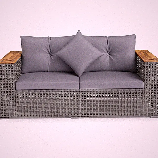 2PCS Patio Corner Sofa Set w/Thick Cushions Wide Acacia Wood Armrests for Garden