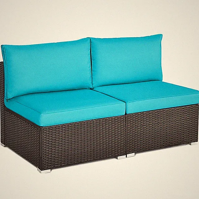 2PCS Patio Rattan Armless Sofa Sectional Furniture Conversation Set Turquoise
