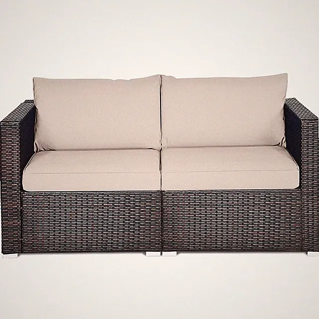 2PCS Patio Rattan Corner Sofa Sectional Furniture Conversation Set Beige Cushion