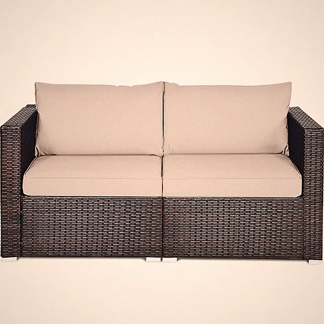 2PCS Patio Rattan Corner Sofa Sectional Furniture Conversation Set Beige Cushion