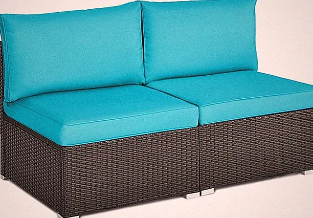 2PCS PE Rattan Armless Sofa, Wicker Patio Conversation Set Chairs with Soft Cush