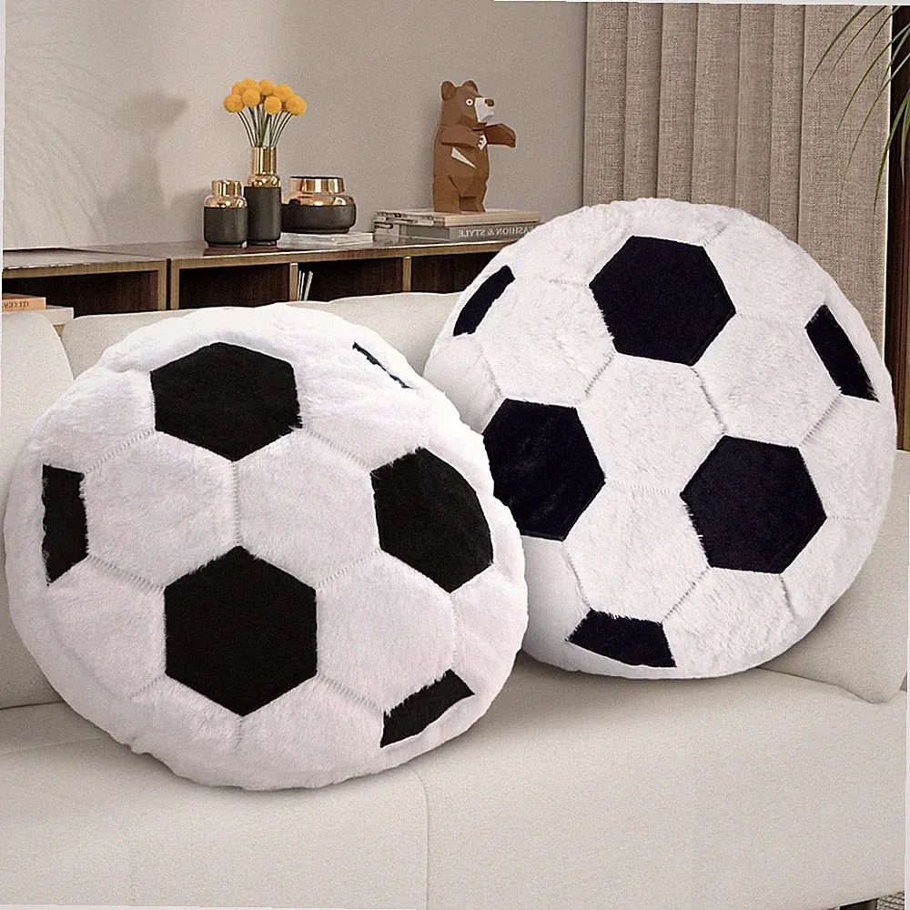 2Pcs Soccer Pillow Plush round Throw Cushions, Realistic Soccer Ball Pillow for