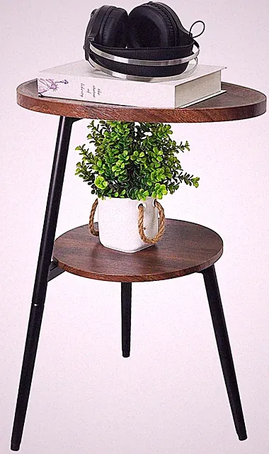 2Tier Small Oval Round Wood Sofa Side End Table Nightstand Rustic Brown