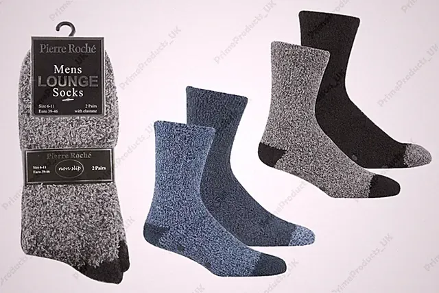 2X Men's Pierre Roche Premium Quality Lounge Slipper Gripper Bed Socks Size 6-11