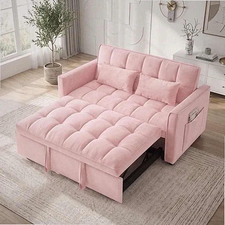 3&1 Convertible Sleeper Sofa Bed Velvet Pull Out Couch Adjustable Loveseat 55"