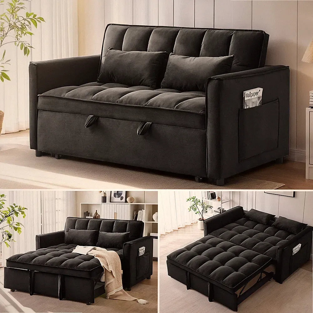 3&1 Convertible Sleeper Sofa Bed Velvet Pull Out Couch Adjustable Loveseat Futon