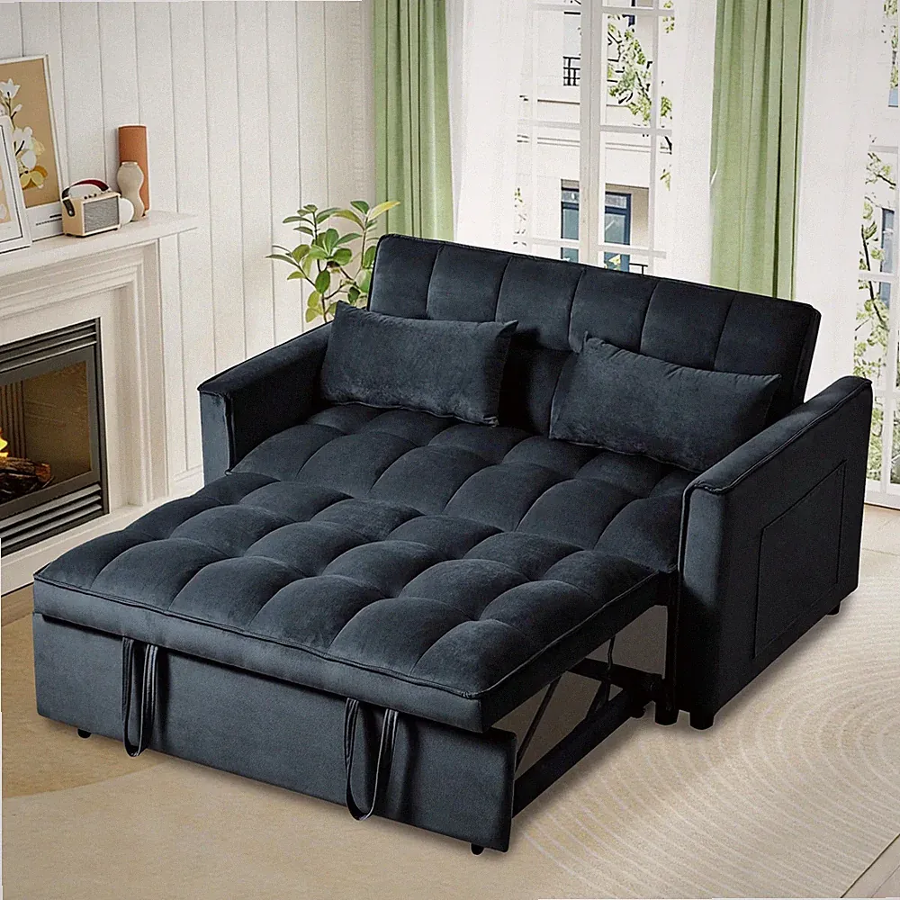 3&1 Convertible Sleeper Sofa Bed Velvet Pull Out Couch Adjustable Loveseat Futon