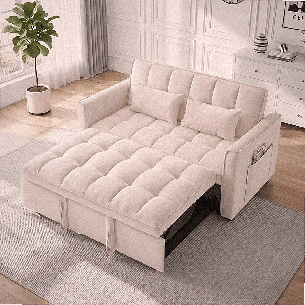 3&1 Convertible Sleeper Sofa Bed Velvet Pull Out Couch Adjustable Loveseat Futon