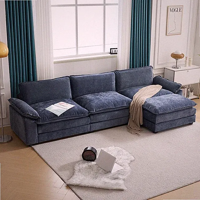 3-4 Seat Modern Sectional Sofa Set with Footstool Living Room Convertible Couch