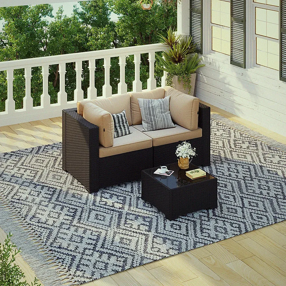 3 / 4pcs Outdoor Patio Furniture Set Table Wicker Rattan Sectional Sofa Cushions