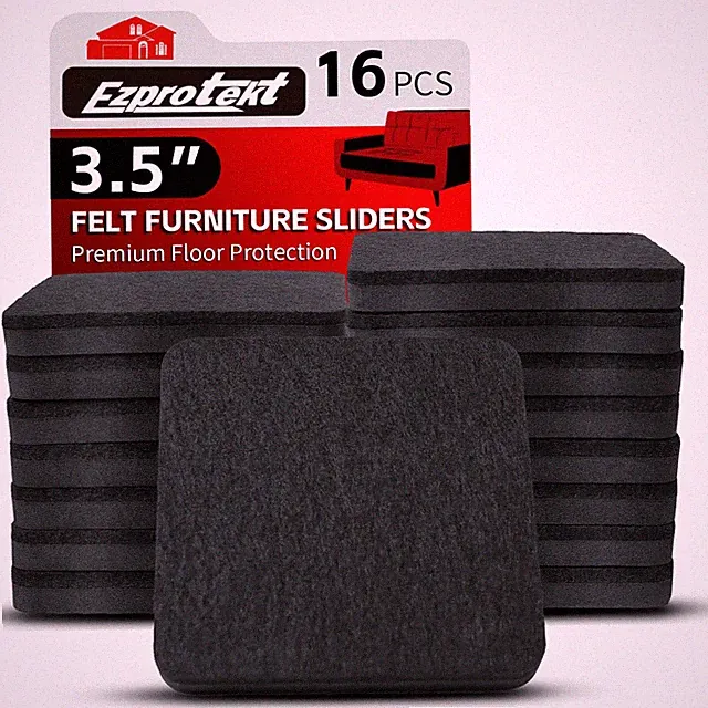 3.5 Inch Felt Furniture Sliders Movers 16 PCS Square Moving Pads Floor Black