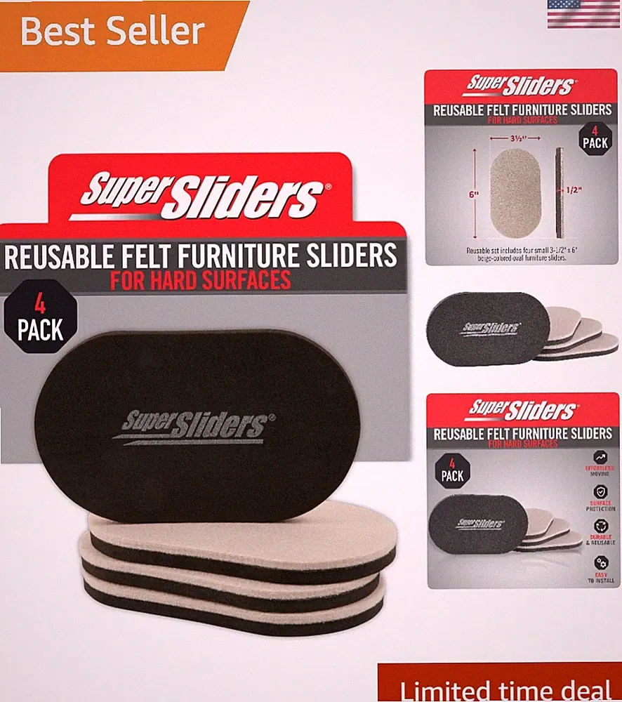 3.5 x 6 Inch Oval Furniture Sliders - Anti-Slip Pads for Hard Floors, Set of 4